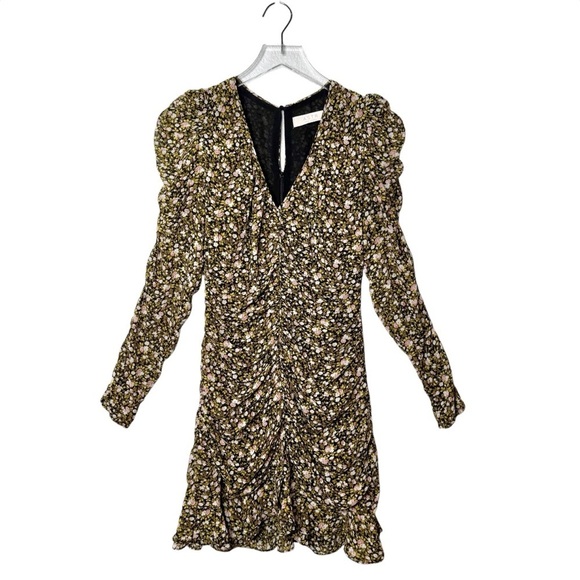 ASTR The Label Green Ruched Micro Floral V Neckline Women’s Mini Dress Sz M - Picture 2 of 12